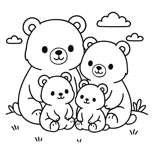 ๐ป Bear Family Coloring Page โ A cuddly bear family in a joyful chibi design. With bold outlines and simple shapes, it's perfect for cozy coloring sessions at home or school. ๐จ๐๏ธ๐ฏ