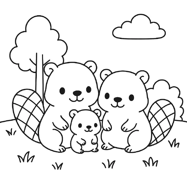 ๐ฆซ Beaver Family Coloring Page โ A cheerful beaver family with wide tails and cozy smiles, seated near a simple forest tree. This kawaii-style design is ideal for forest animal learning, Canadian wildlife themes, or nature-based coloring projects. ๐จ๐ฒ๐๏ธ