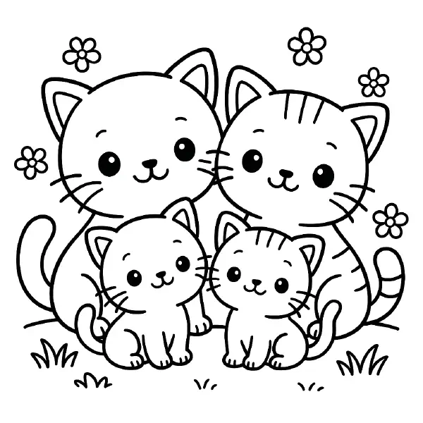 ๐ฑ Cat Family Coloring Page โ An adorable cat parent and kitten cuddling together in a cute kawaii style. Bold black outlines, no shading, and perfect for kids to print and color. Great for quiet time, classrooms, or fun at home. ๐๏ธ๐จ๐