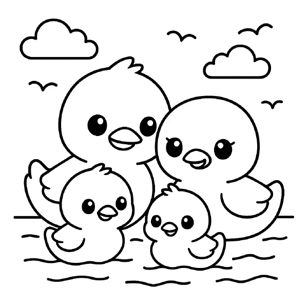 ๐ฆ Duck Family Coloring Page โ Waddle into fun with this sweet duck family! Featuring a parent and ducklings in kawaii style, this page is great for animal or pond-themed coloring. ๐จ๐๏ธ๐ฆ