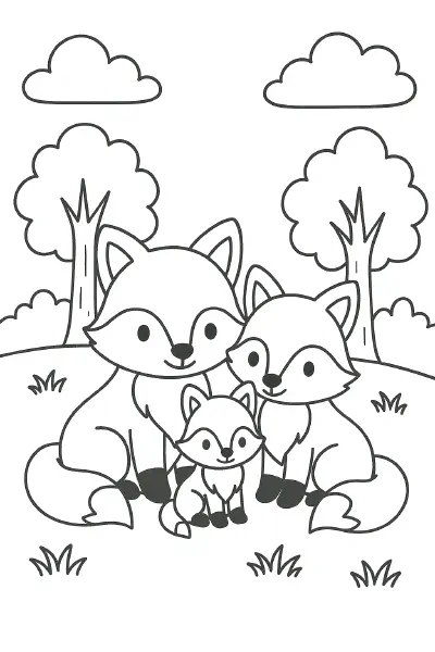 ๐ฆ Fox Family Coloring Page โ A lovely trio of foxes nestled in a forest setting, drawn in a sweet kawaii style. With fluffy tails and kind expressions, this page is perfect for woodland-themed learning, storytime, or cozy craft sessions. ๐จ๐๐๏ธ