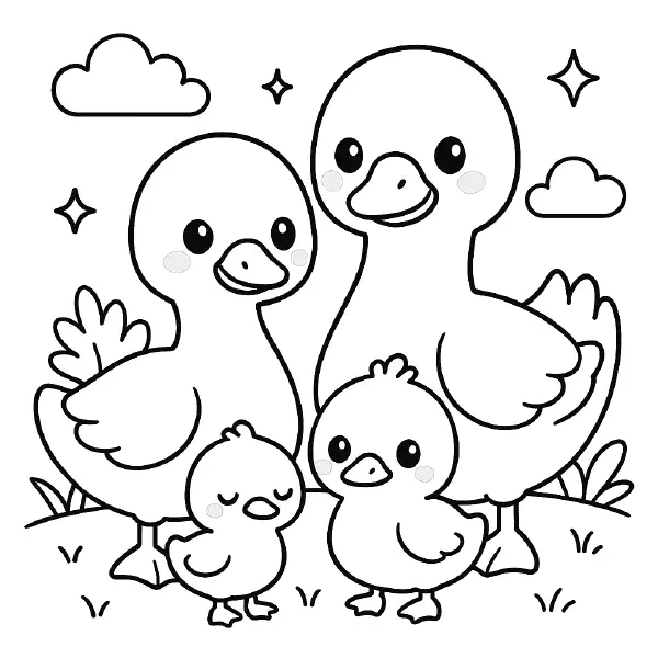 ๐ชฟ Goose Family Coloring Page โ A charming goose family waddling together in a delightful kawaii style. Great for farmyard-themed fun and learning about bird life. ๐จ๐๏ธ๐ฃ