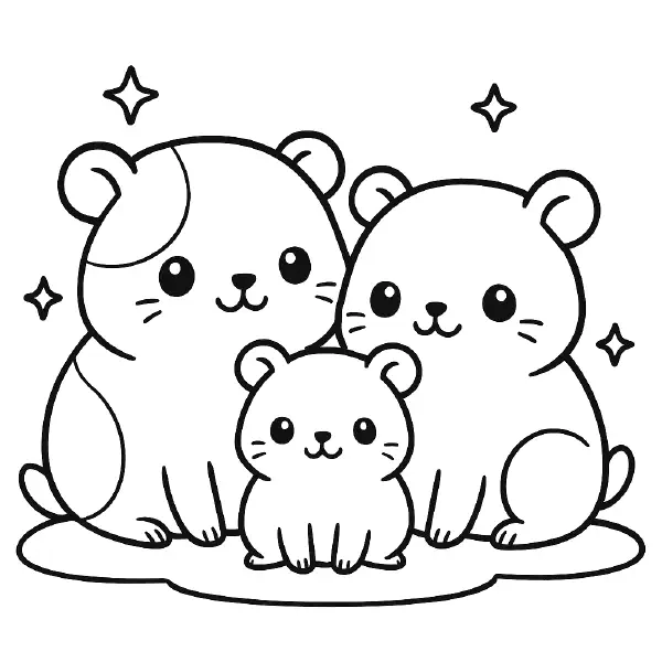 ๐น Guinea Pig Family Coloring Page โ A round and fluffy guinea pig family with happy faces and soft lines. Perfect for pet-themed coloring sessions. ๐จ๐๏ธ๐ฅฌ