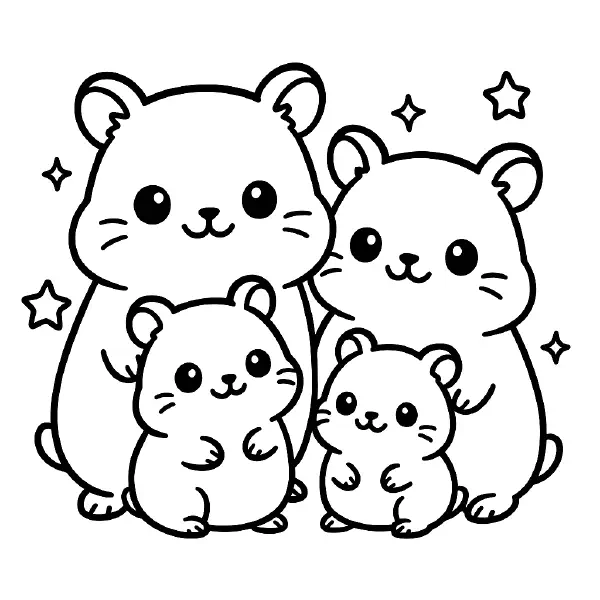 ๐น Hamster Family Coloring Page โ A cozy hamster family drawn in a cute, expressive style. Fun for little animal lovers and perfect for easy coloring. ๐จ๐๏ธ๐