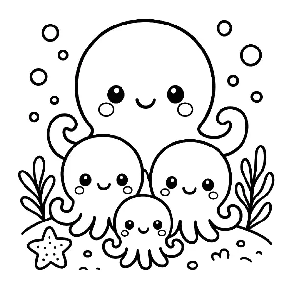 ๐ Octopus Family Coloring Page โ Dive into ocean fun with this adorable octopus family! Each tentacled character is full of charm, perfect for beach or sea-life themed coloring. ๐จ๐๏ธ๐