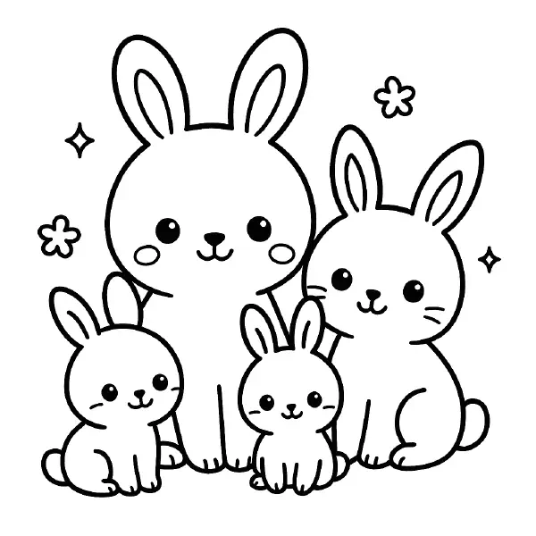 ๐ฐ Rabbit Family Coloring Page โ A loving rabbit family in a springtime chibi style. Great for Easter crafts or nature-themed activities. ๐จ๐๏ธ๐ธ