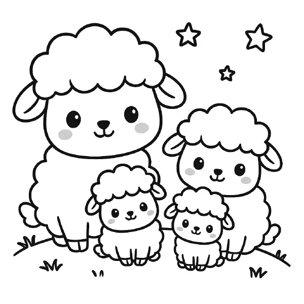 ๐ Sheep Family Coloring Page โ A woolly sheep family in kawaii style, perfect for cozy farm-themed fun! Thick lines and smiling faces make this printable ideal for kids. ๐จ๐๏ธ๐
