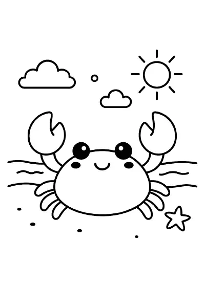 π¦ Crab Coloring Page β A cheerful crab on the sand in a cute kawaii style, with bold lines and a big smile. Perfect for beach lovers and under-the-sea fun. π¨ποΈποΈ