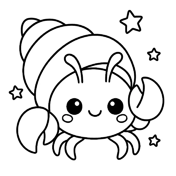 π¦ Hermit Crab Coloring Page β A cheerful kawaii-style hermit crab with a smiling face and a big spiral shell, perfect for beach-themed fun. Bold outlines and simple shapes make it ideal for kids to print and color at home or school. π¨ποΈποΈ