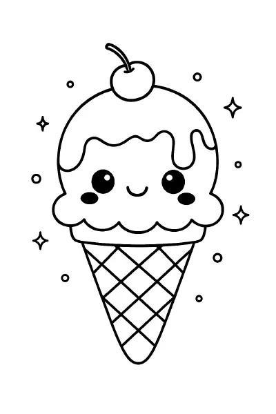 π¦ Ice Cream Coloring Page β A happy kawaii-style ice cream cone with a smiling face, bold outlines, and no gray areas. Sweet and fun to color! π¨ποΈπ¨