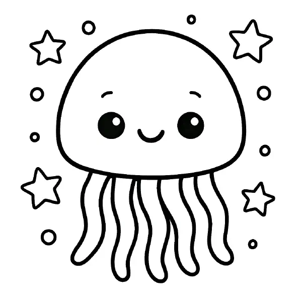 π Jellyfish Coloring Page β A gentle jellyfish floating with style, drawn in soft kawaii lines. A relaxing sea creature to brighten up any coloring day. π¨ποΈπ§
