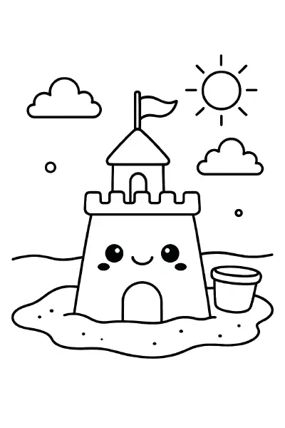 π° Sandcastle Coloring Page β A fun and whimsical sandcastle drawn in kawaii style, with big towers and playful shapes. Easy for kids to print and color at home or school. π¨ποΈβ±οΈ