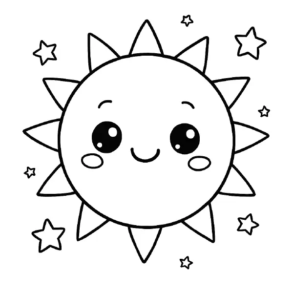 π Seashell Coloring Page β A cute, smiling seashell with a soft spiral shape in kawaii style. Easy-to-color lines and perfect for beach or ocean themes. π¨ποΈπ
π Smiling Sun Coloring Page β A cheerful sun with a big kawaii smile and bold outlines, perfect for bringing warmth and joy to any coloring session.