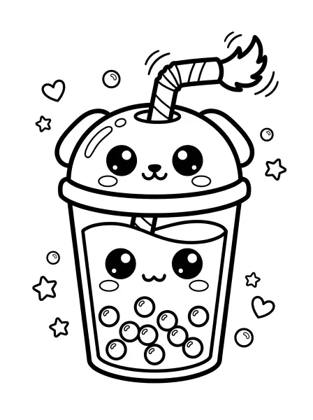 🐶Puppy Boba Tea Coloring Page—How adorable is this pup-tastic drink, with its cute puppy-shaped lid and a wagging straw tail! Drawn with bold outlines and sweet little faces, it's perfect for bringing a splash of kawaii to your colouring fun. Easy to print and colour, this page is sure to put a smile on your face! 🐶