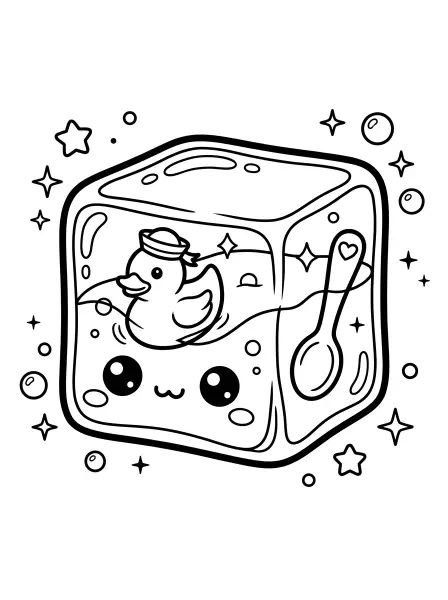 🌊 Gelatinous Cube Coloring Page - Check out this happy cube blob with a funny face and big eyes! It has a cute sailor duck and a spoon floating inside. With its bold outlines and simple shapes, this coloring page is super easy to print and color! 🎉