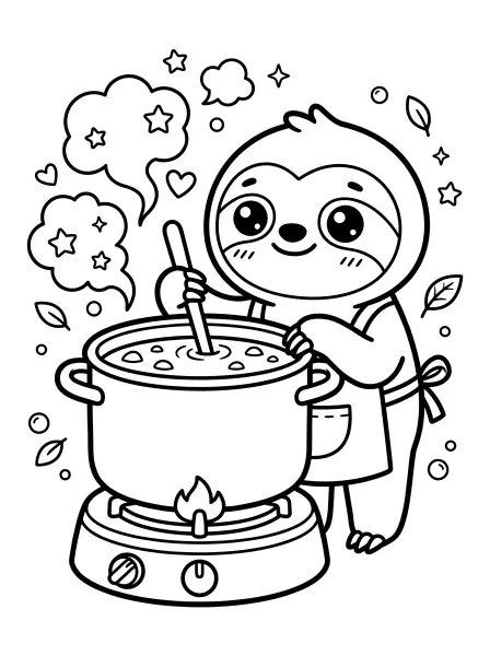 🔥 Sloth Coloring Page—Look at this super-cute sloth chef stirring up some yummy hot chocolate! This adorable illustration features big, sparkly eyes and a sweet smile, drawn with bold black outlines and simple shapes that are perfect for little hands to color. It’s easy to print, so let’s add some colorful magic to make it a sweet, cosy treat! ☕️