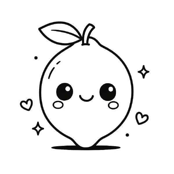 🍋 Lemon Coloring Page – A cheerful kawaii-style lemon with a sweet smile, drawn in bold black lines with no shading. Easy to print and color, perfect for kids, fruit-themed crafts, or brightening up a creative moment. 🎨🖍️😊