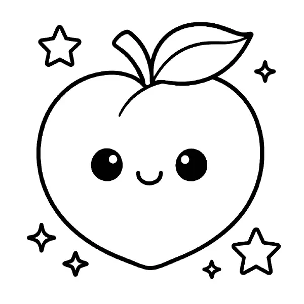 🍑 Peach Coloring Page – A soft, lovable peach with a bright smile and simple lines for easy coloring. Great for kids and fruity fun. 🍑🖍️😊