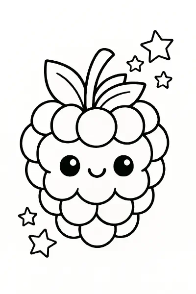 🍓 Raspberry Coloring Page – A bouncy, smiling raspberry with cute chibi charm and clean black outlines, perfect for little hands and fruity fun. Easy to print, color, and enjoy! 🎨🖍️😊