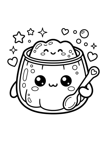 🍮 Jelly Cup Coloring Page - This sweet jelly cup character is holding a tiny spoon and ready for some colourful fun! This page is drawn with bold black outlines and simple shapes, with cute smiling faces and big, bright eyes that are super easy to colour. Perfect for a tasty treat-themed activity, this printable page will bring smiles and creativity to your day! 🍬