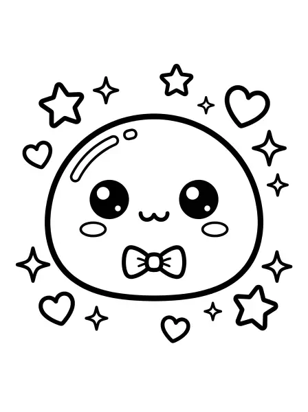 ✨ Mochi Ball Coloring Page—Meet the sweetest little mochi! This kawaii-style illustration has a friendly smiling face, big, sparkling eyes and the cutest little bow tie. Drawn with bold black outlines and simple shapes, this page is super easy to print and color. A sweet treat to make a little more magical! 🎀