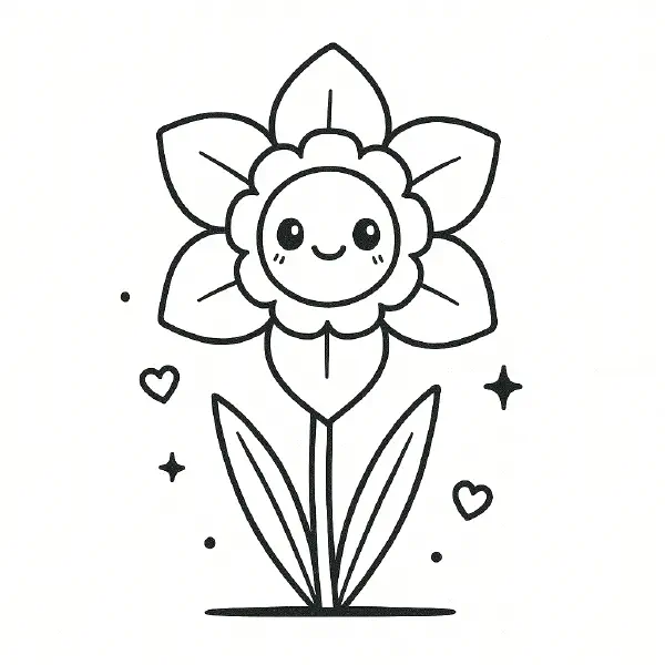 πΌ Daffodil Coloring Page β A cute daffodil in full bloom with a bright face, outlined in thick black lines. A joyful spring flower for young colorists. π¨ποΈπ±