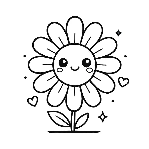 πΈ Daisy Coloring Page β A sweet kawaii-style daisy with a happy face and bold black outlines. Perfect for kids to print and color during springtime or garden-themed fun. π¨ποΈπΌ