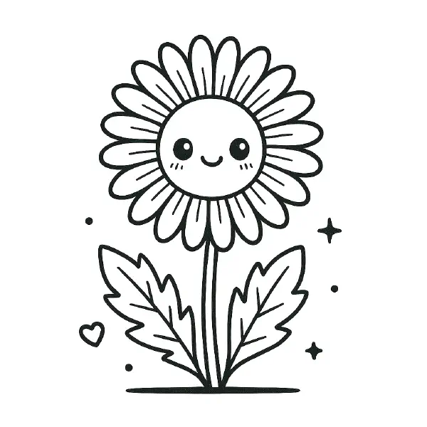 πΌ Dandelion Flower Coloring Page β A blooming dandelion flower with a smiley face, drawn in a cheerful kawaii style. Easy to color and great for learning about nature. π¨ποΈπΏ