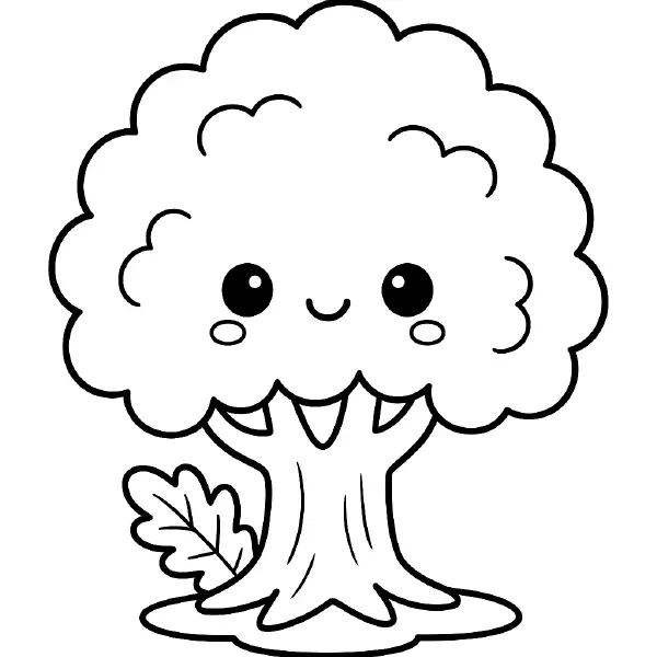 π³ Oak Tree Coloring Page β A sturdy oak tree with a friendly face and broad leaves, drawn in a kawaii style. Easy to print and fun to color. π¨ποΈπ