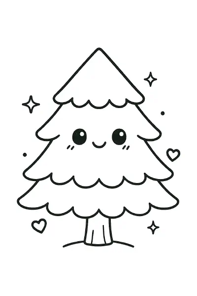 π² Pine Tree Coloring Page β A smiling kawaii-style pine tree with bold lines and pointy branches. Perfect for winter scenes or forest fun. π¨ποΈπ²