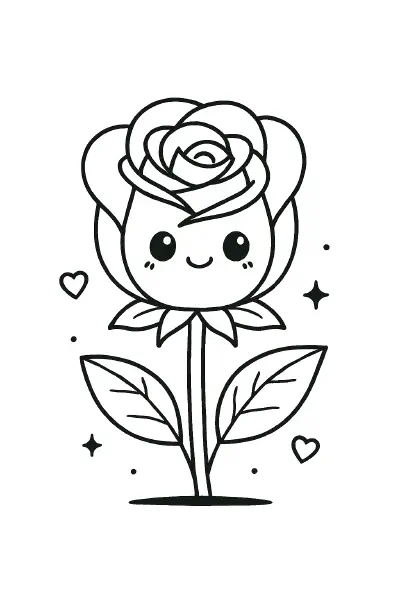 πΉ Rose Coloring Page β A lovely kawaii-style rose with a gentle expression, perfect for Valentineβs Day, garden themes, or creative moments. π¨ποΈπΉ
