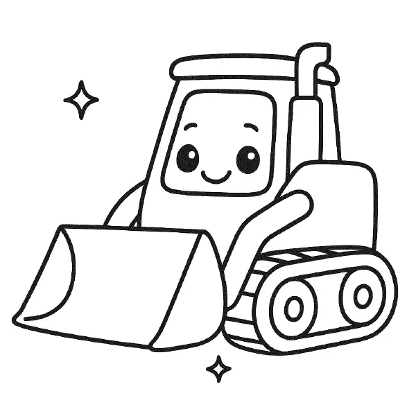 🚧 Bulldozer Coloring Page – A tough but friendly kawaii-style bulldozer with big wheels and a wide blade, easy to print and color. Perfect for construction fans! 🎨🖍️🏗️