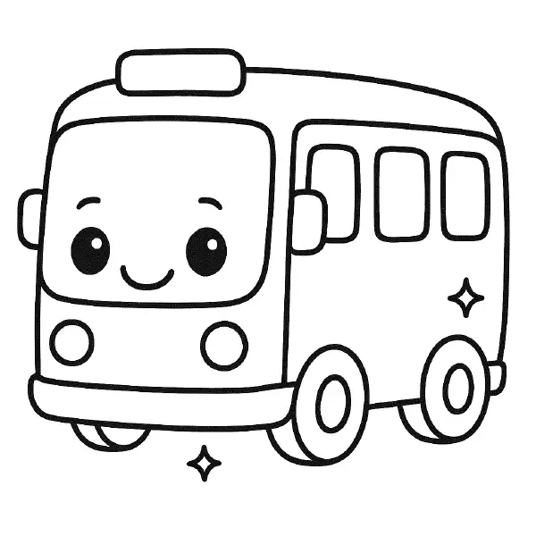 🚌 Bus Coloring Page – A big, friendly bus in kawaii style, ideal for coloring with bold lines and simple shapes. Great for school-themed crafts or transportation fun. 🎨🖍️🚌