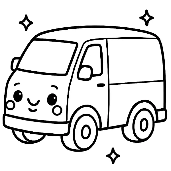 🚚 Delivery Van Coloring Page – A cheerful delivery van in kawaii style, perfect for little ones who love trucks and transport. Easy to print and color with bold, clean lines. 🎨🖍️📦