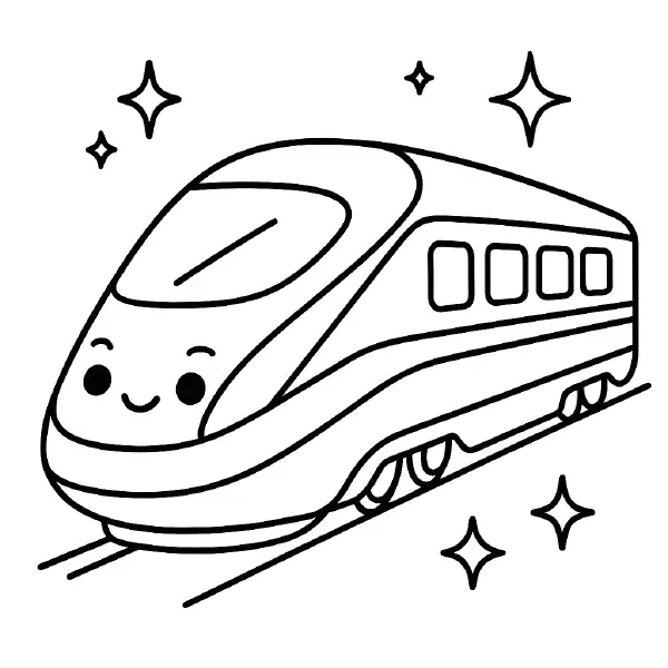 🚄 High-Speed Train Coloring Page – Zoom into fun with this kawaii-style high-speed train! Designed for kids to enjoy train adventures through simple, bold outlines. 🎨🖍️🚆