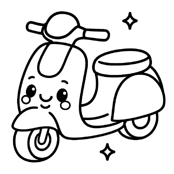 🛵 Scooter Coloring Page – A fun and friendly scooter illustrated in cute chibi style! Simple outlines and playful details make it ideal for coloring at home or in class. 🎨🖍️🛵