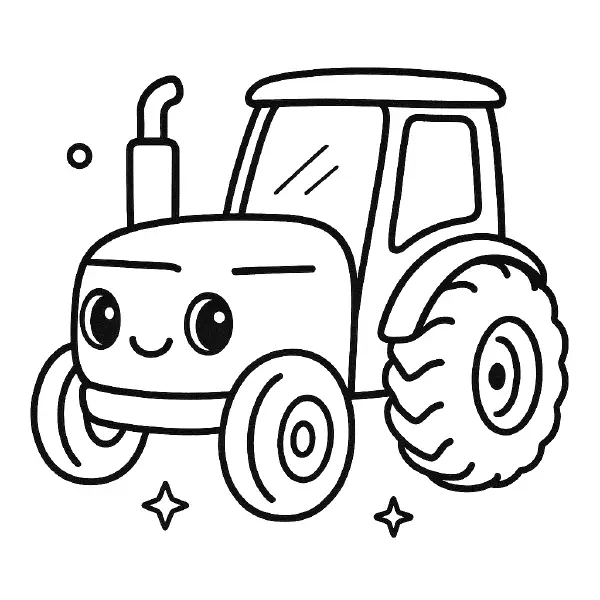 🚜 Tractor Coloring Page – A smiling kawaii-style tractor with chunky wheels and clean outlines. Perfect for farm-themed coloring fun at home or in the classroom. 🎨🖍️🌾